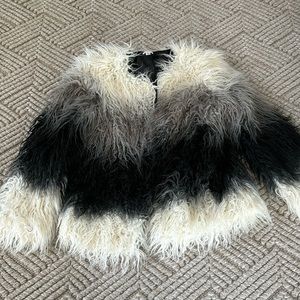NWOT Black/White Ombre Faux Fur Jacket Coat